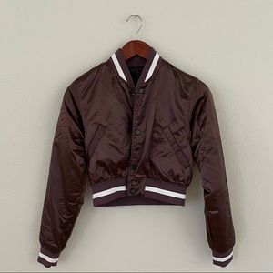 Cropped Purple Satin Varsity Jacket